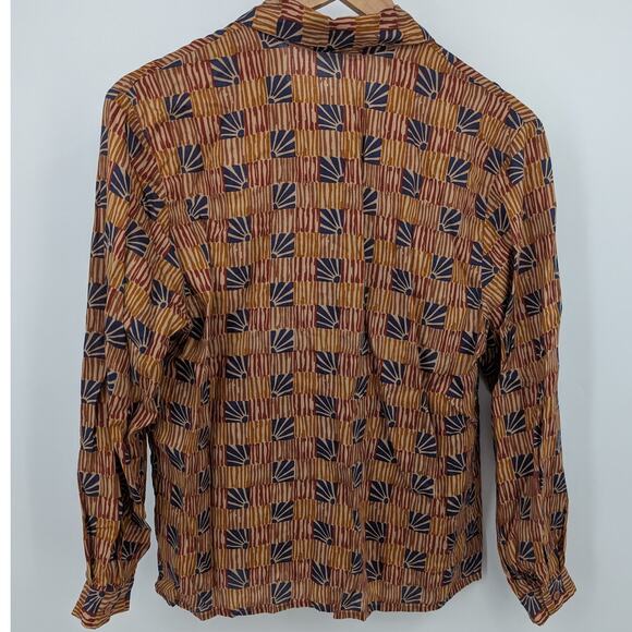1970s Long Sleeve Collared Geometric Print Button Down Rayon Top S/M Weathervane - Picture 2 of 3